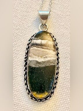 925 Bumblebee Jasper Stone Pendant Necklace